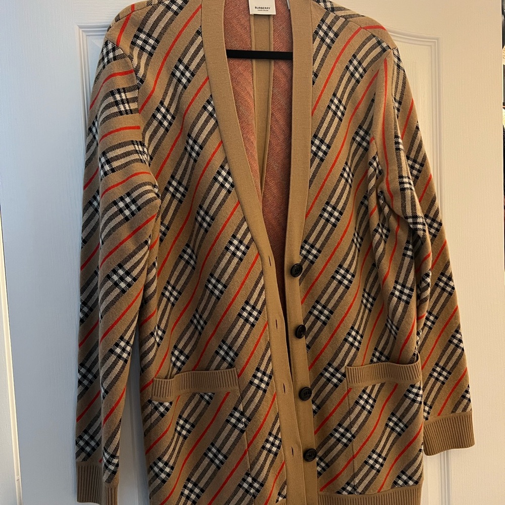 Burberry Tan Plaid Cardigan
